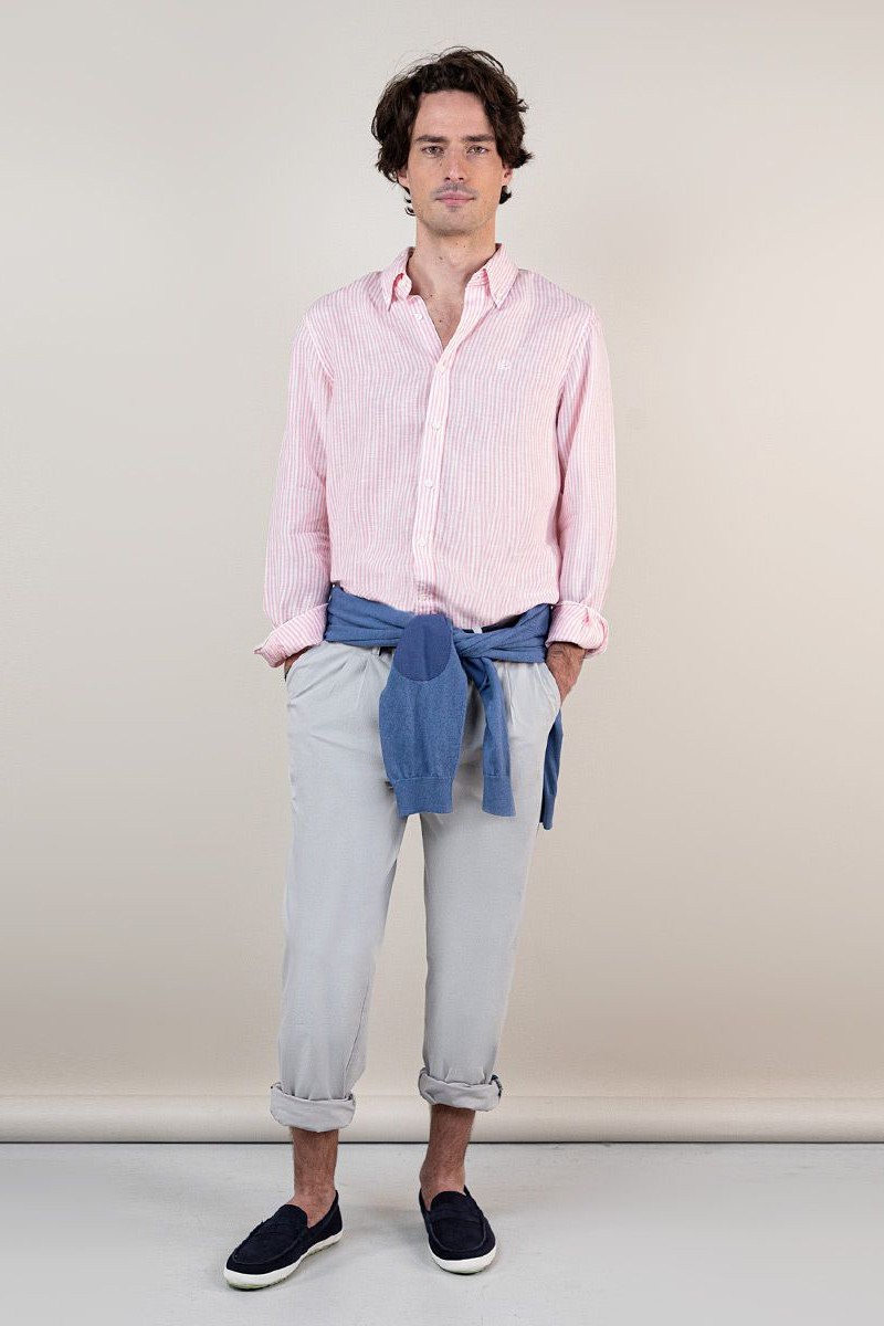  Camisa El Ganso Raya Yale Lino Rosa 1050s240040  2