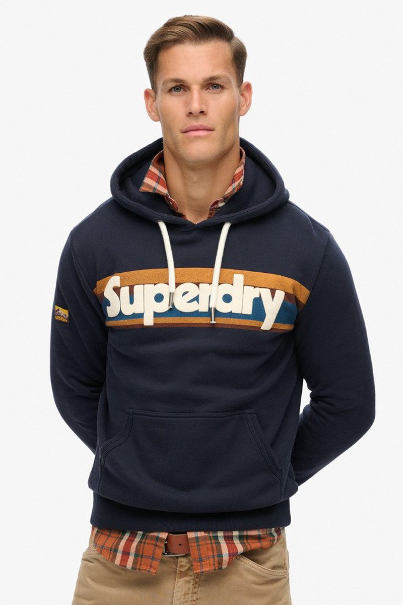 Sudadera de rayas con capucha y logotipo Retro Supedry