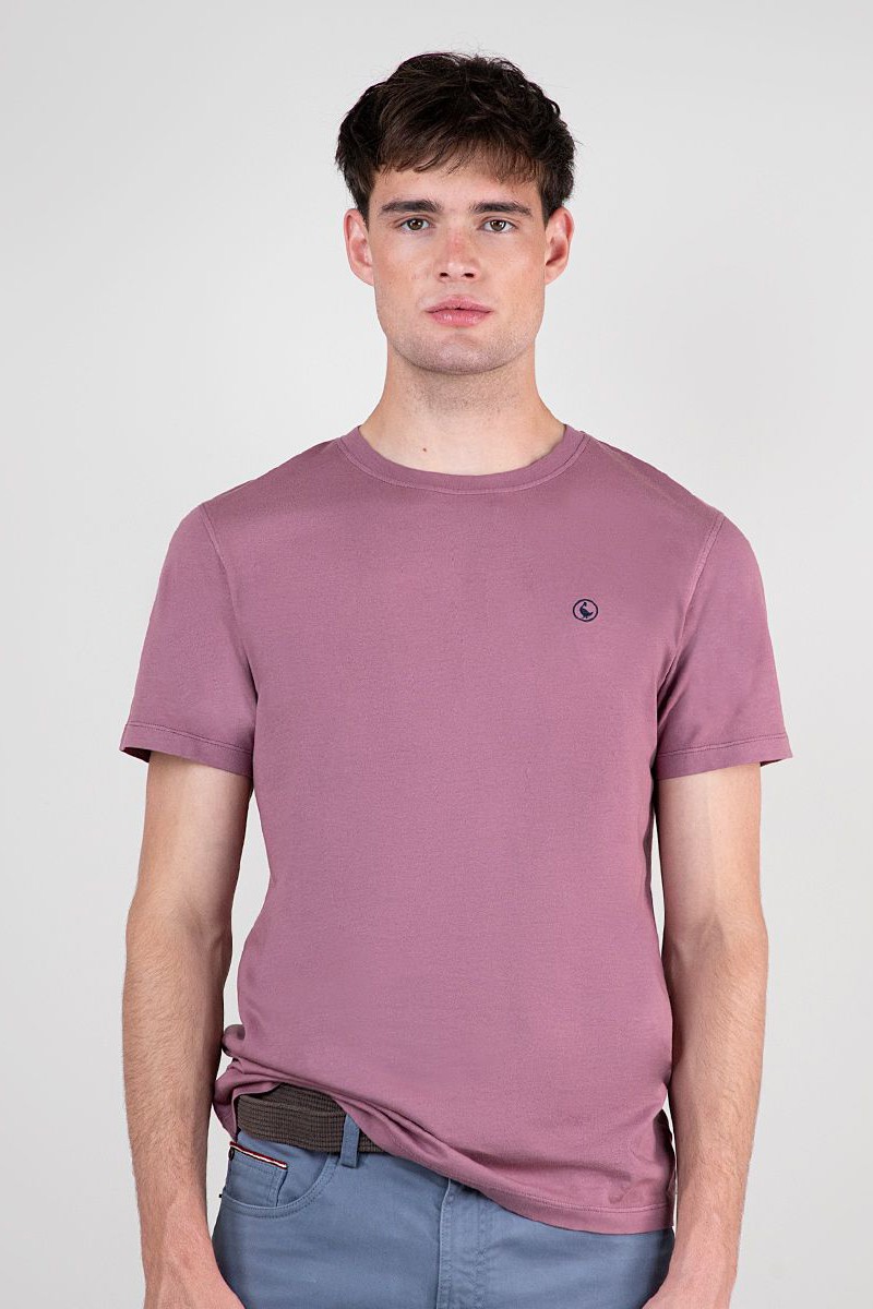 Camiseta Cuello Caja Garment Dyed Berenjena