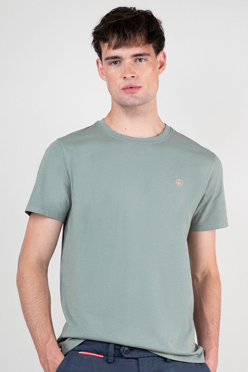 Camiseta Cuello Caja Garment Dyed Verde Claro
