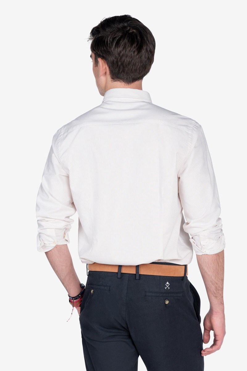   Camisa Harper and Neyer Mediterráneo Camel : algodón 100%, rayas suaves y tono neutro para un look natural, elegante y fácil de combinar. 