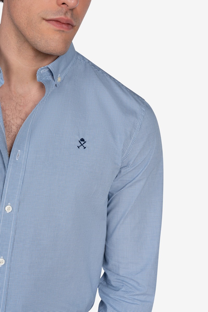   Camisa Harper and Neyer Mini Vichy Navy Blue : estampado fino de cuadros, tejido 100% algodón y corte clásico para un look cómodo y sofisticado. 