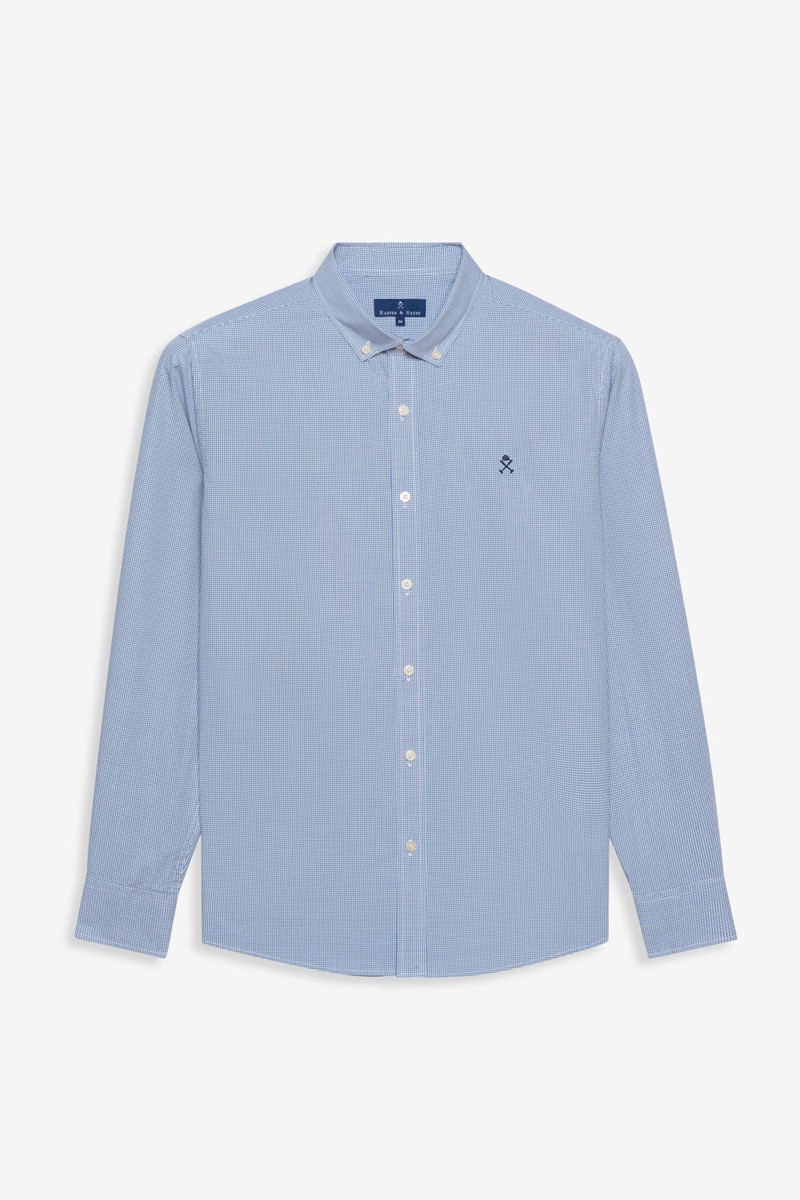   Camisa Harper and Neyer Mini Vichy Navy Blue : estampado fino de cuadros, tejido 100% algodón y corte clásico para un look cómodo y sofisticado. 