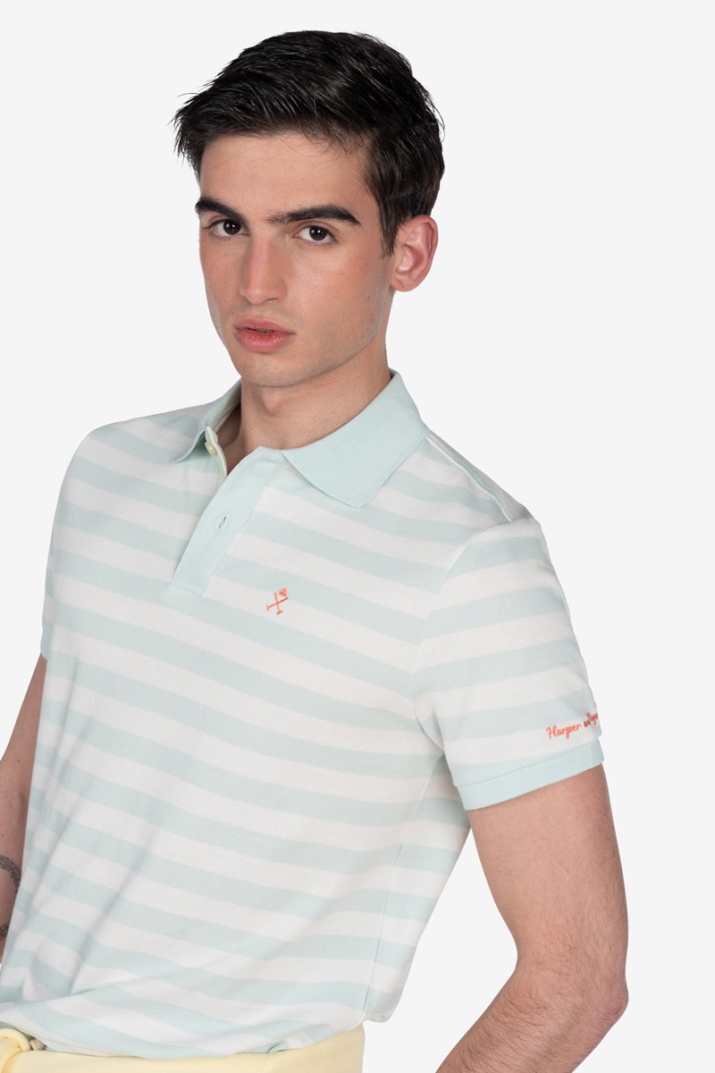   Polo Harper and Neyer Groovy Thread Light Turquoise : diseño a rayas, fresco y cómodo. Una prenda con estilo juvenil y moderno para destacar. 