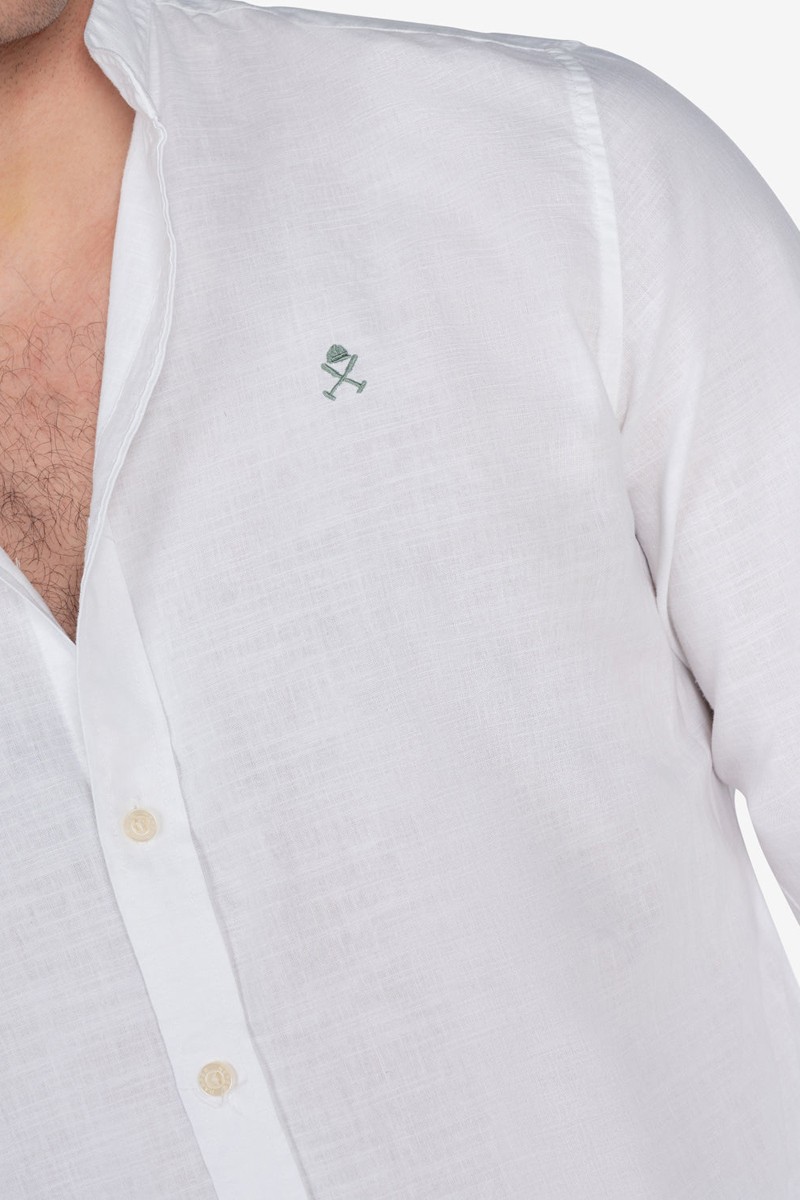   Camisa Harper and Neyer Navy Seal White : cuello mao, bordado en contraste y tejido fresco. Elegancia relajada para todos tus planes. 