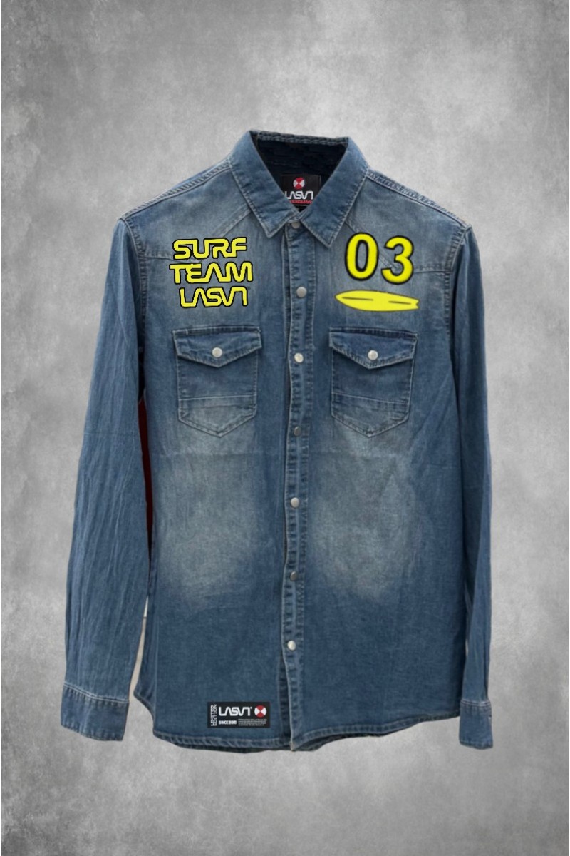  Sobrecamisa La Sal EVERYDAY azul para hombre, con estilo urbano y detalles bordados. Edición limitada de 100 unidades numeradas. Fabricada en la península. 