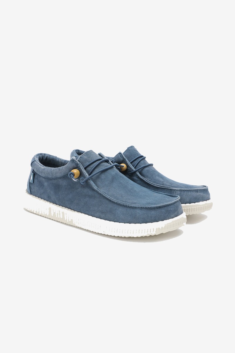 Wallabi WP150 Washed Azul de Walk in Pitas. Estilo mediterráneo con tejido lavado, suela ligera y plantilla acolchada para máxima comodidad.  2