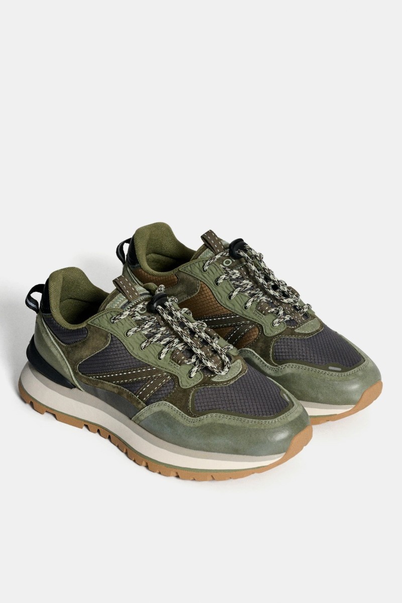Sneaker HOFF City Off Road Khaki para hombre, mezcla de piel y textil con suela dentada, diseño versátil y espíritu urbano moderno.  2