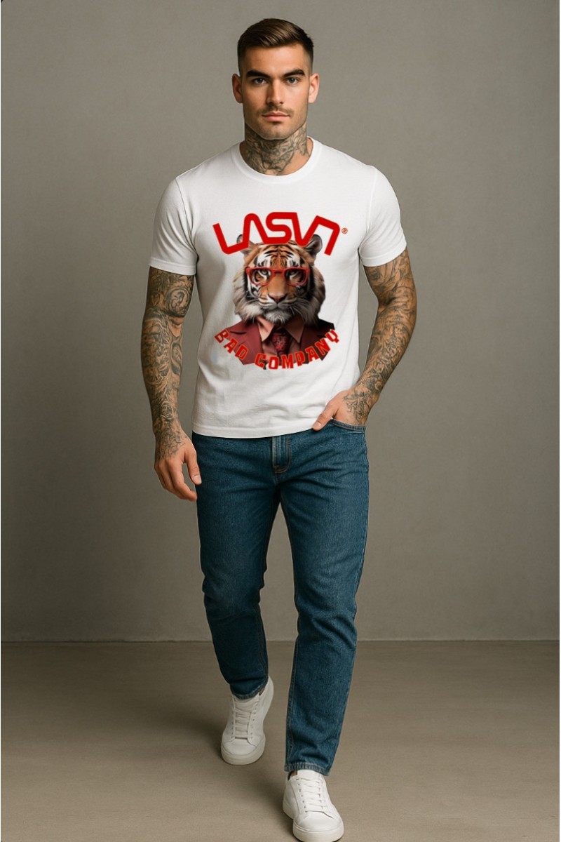 Camiseta en algodón con gráfico “Bad Tiger” frontal, edición limitada numerada de 100 unidades y diseño urbano distintivo.