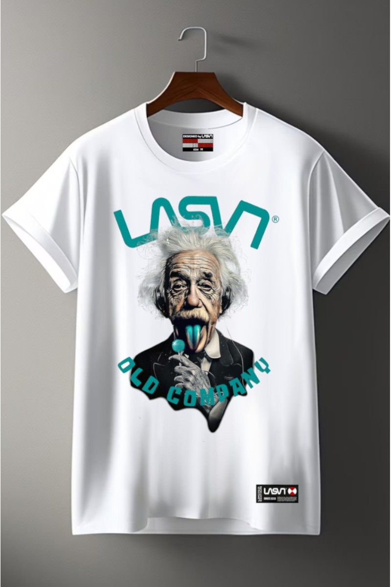  Camiseta en algodón blanco con estampado “Old Eins”, edición limitada numerada de solo 100 unidades y diseño atemporal. 