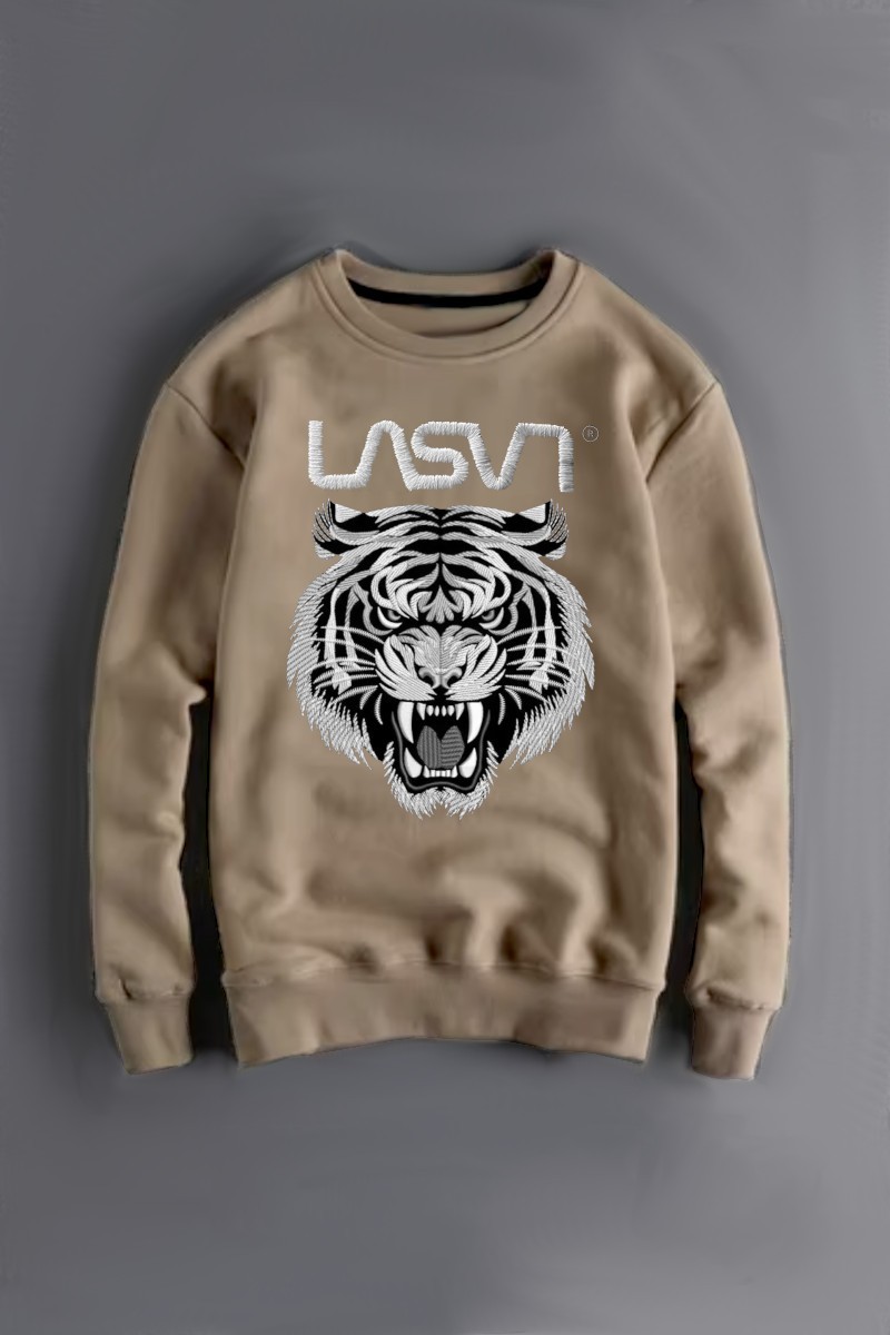 Sudadera en algodón con estampado frontal “Tiger”, edición limitada numerada y diseño sobrio en tono arena.  2