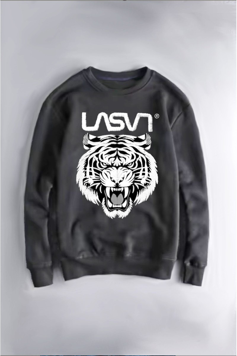 Sudadera en tono gris oscuro con bordado “Tiger”, confeccionada en algodón pesado y con numeración de edición limitada ante espalda.  2