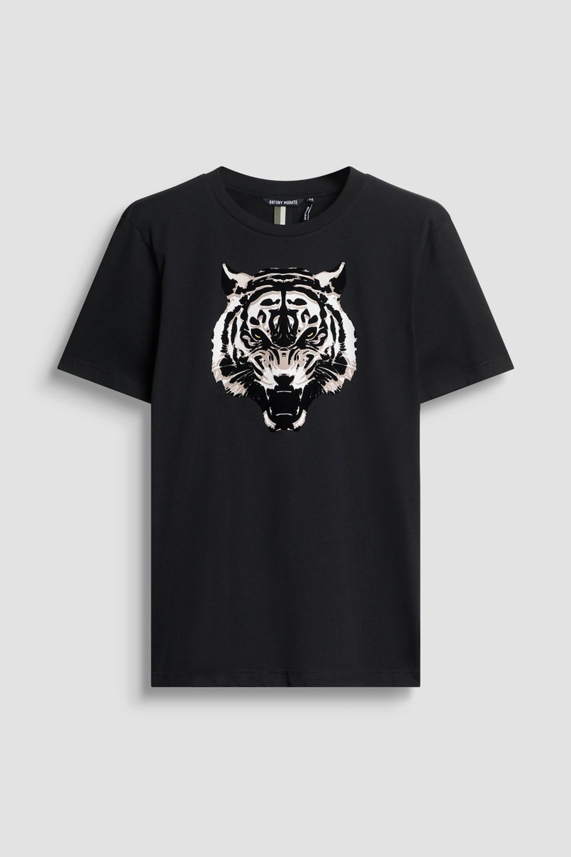  Camiseta Antony Morato en algodón con estampado flocado de tigre, ideal para destacar con un estilo moderno y atrevido. 
