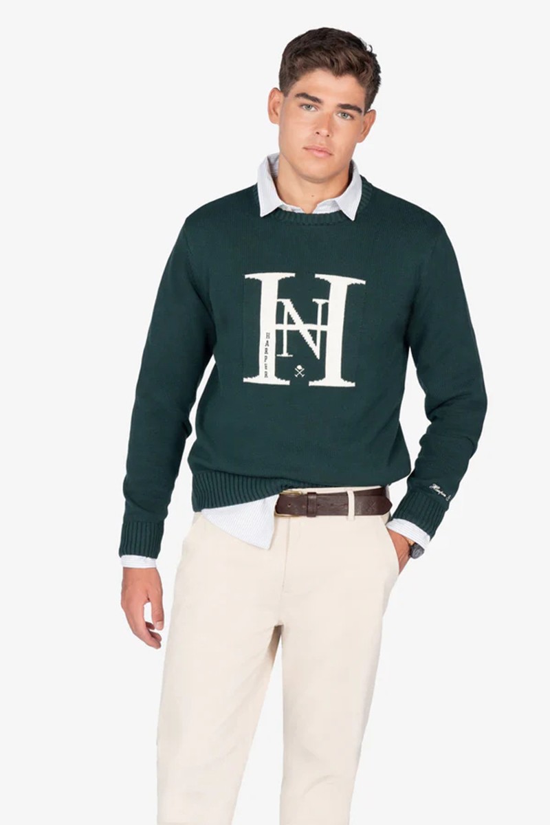  Jersey de punto en algodón con diseño ‘Harvard’, letra “H” fronta­l y ribetes en contraste, ideal para un estilo casual refinado. 