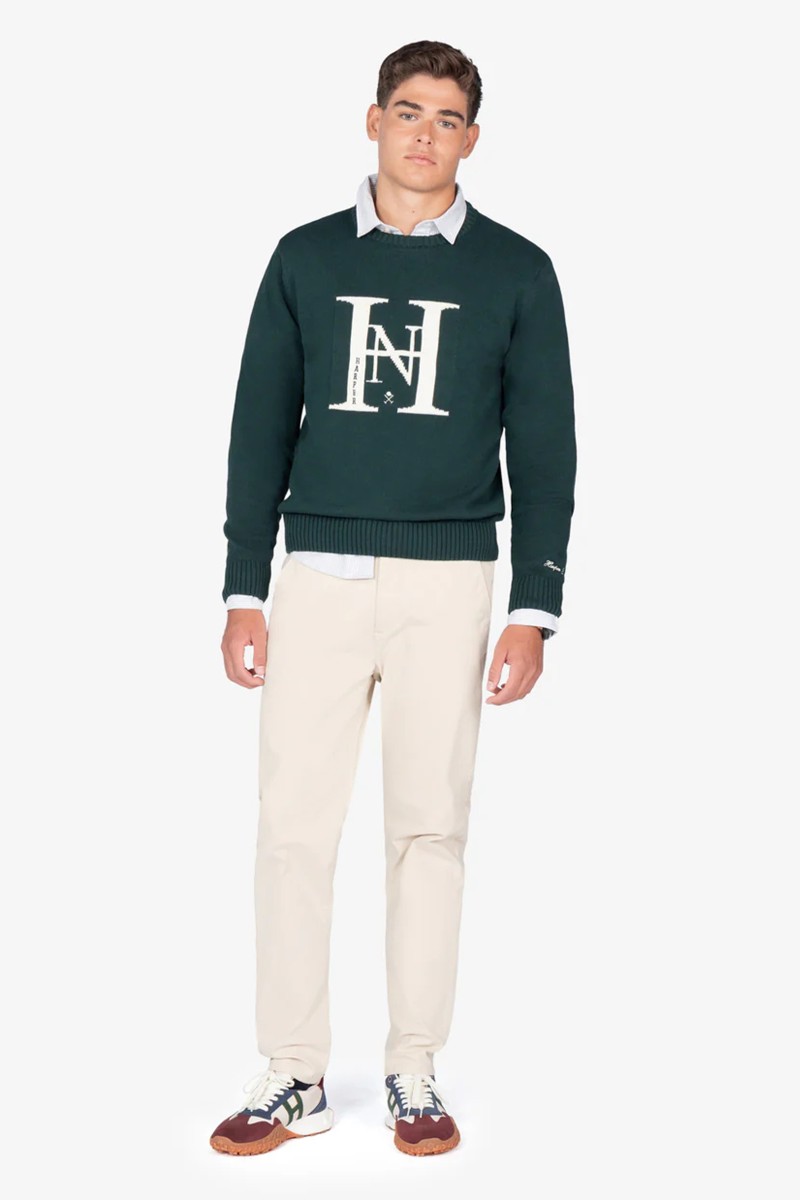 Jersey de punto en algodón con diseño ‘Harvard’, letra “H” frontal y ribetes en contraste, ideal para un estilo casual refinado.  2