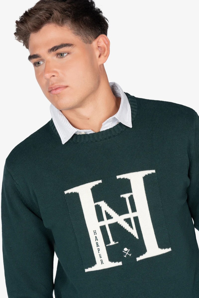  Jersey de punto en algodón con diseño ‘Harvard’, letra “H” fronta­l y ribetes en contraste, ideal para un estilo casual refinado. 