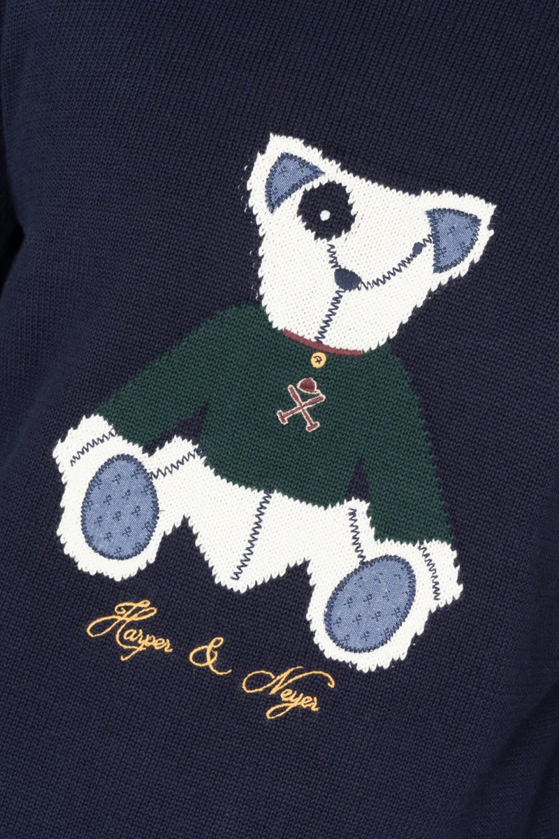 KNT HARPER M17  Jersey de punto en algodón con oso bordado en el frente, cuello redondo y ajuste Regular Fit, perfecto para un look casual con toque distintivo.