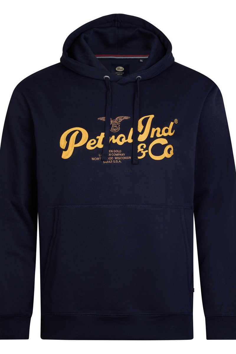  Sudadera azul marino de Petrol Industries con capucha ajustable y logo amarillo. Diseño cómodo y actual para tu día a día.  2