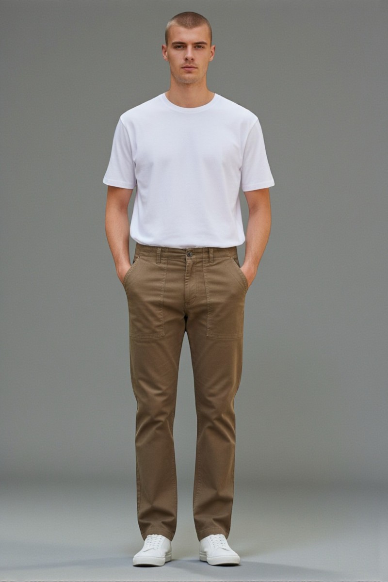  Pantalones Petrol Industries en tono caqui con bolsillos frontales. Comodidad y estilo en una prenda versátil para el día a día. 