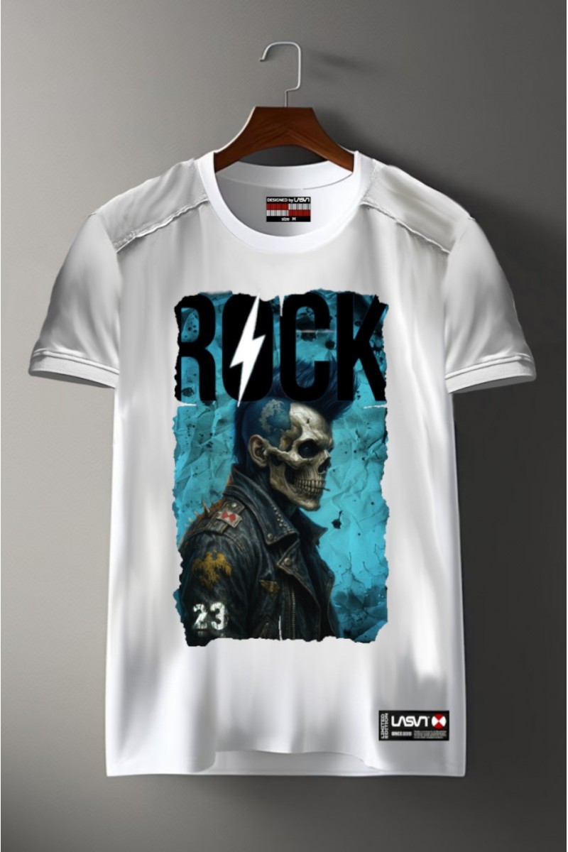  Camiseta blanca LaSal Rock23 100 % algodón, regular fit y estampado frontal digital. Edición limitada de 100 unidades, exclusiva y con estilo propio. 