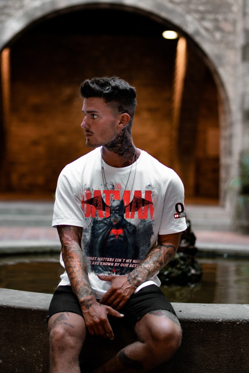 CAMISETA LA SAL M74  CAMISETA DE HOMBRE BAT RED BLANCA LA SAL