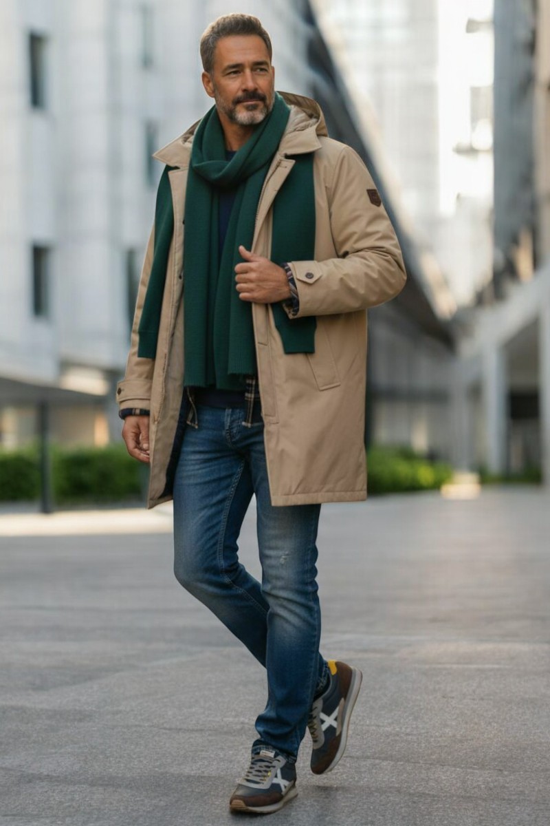 Look casual elegante hombre con abrigo ligero | Uncode
