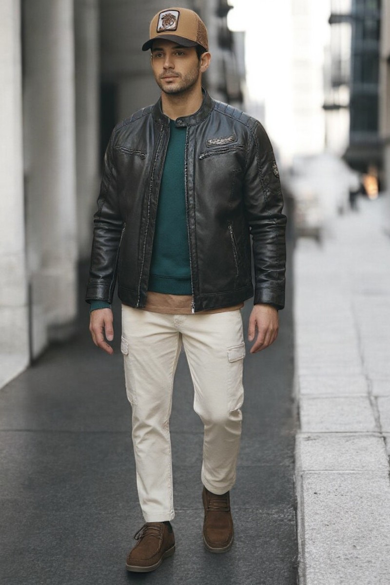 Look casual hombre con chaqueta de piel | Uncode