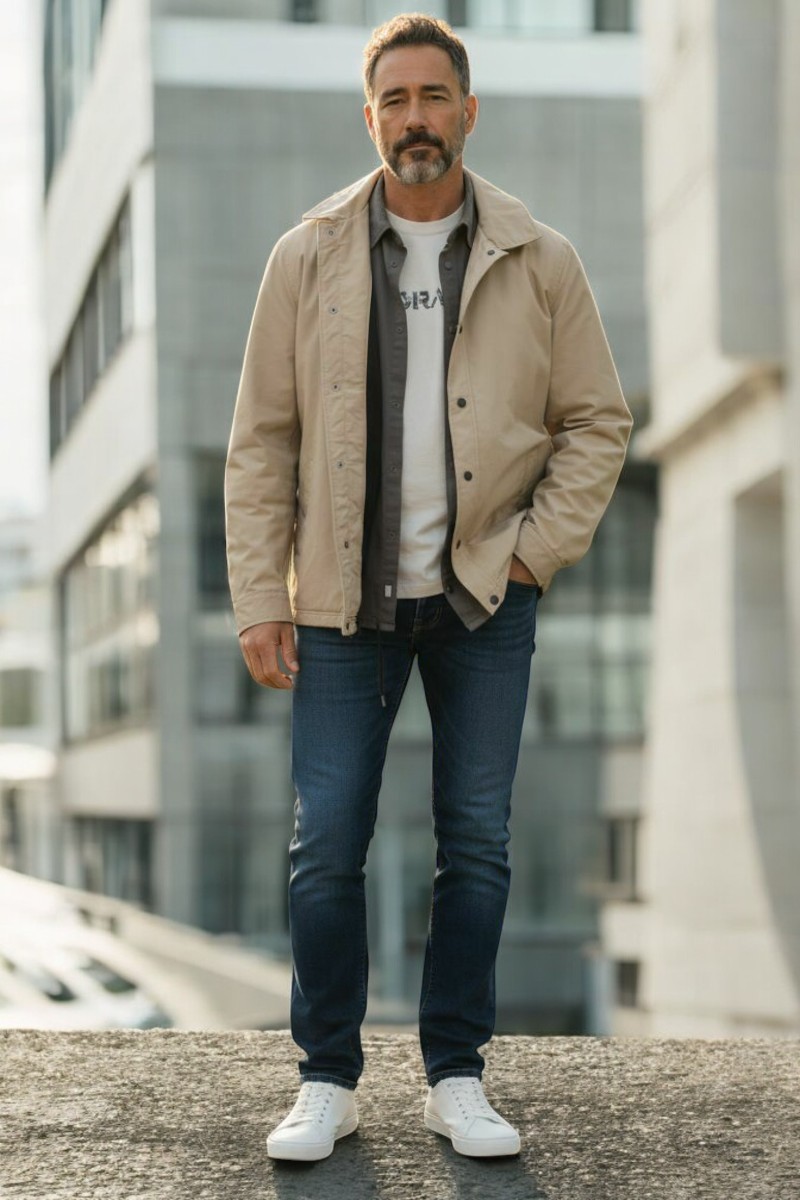 Look casual urbano hombre con chaqueta clara | Uncode