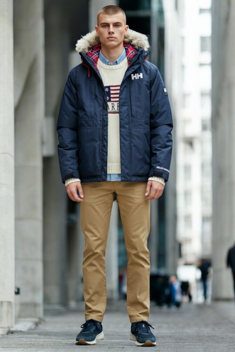 Look urbano de invierno hombre con parka y chino | Uncode
