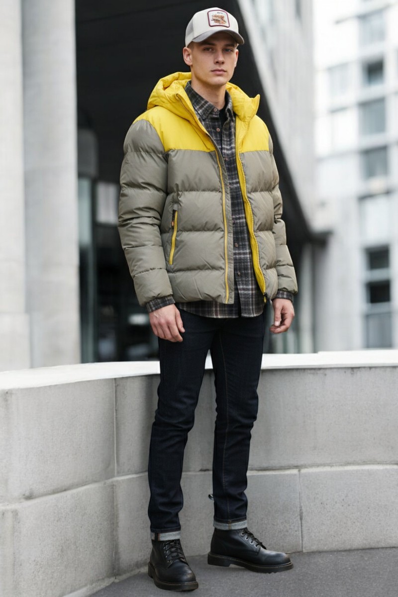 Look urbano de invierno hombre con plumífero bicolor | Uncode